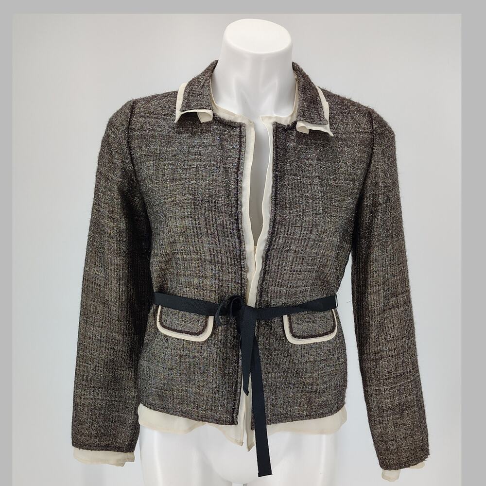 J.Crew Collection Tweed Jacket FLAWED Silk Trim Wool Blend Sz 2